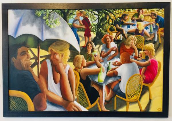 - a , Board Oil by Sue Richardson, measuring 58 x 91 cm (H x W) framed at 66 x 107 cm £2000